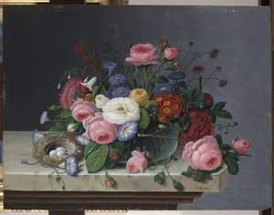 Stillleben mit Blumen und Vogelnest, nach 1860